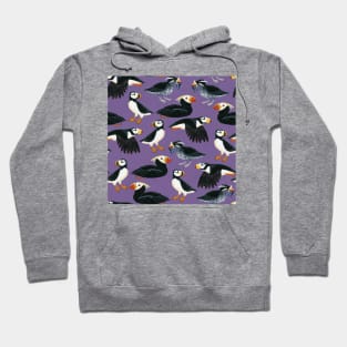 Gouache Purple Puffins Pattern Hoodie